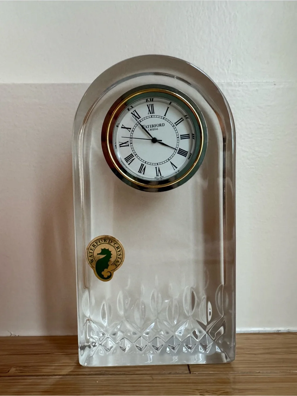 Waterford Crystal Clear Mantel Clock with Gold Trim
